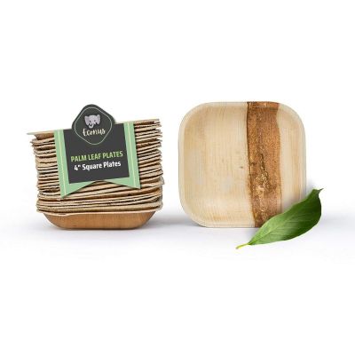 4 inch, 50-Pack Palm Leaf Square Plates | Disposable Eco-Friendly Biodegradable Like Bamboo Plates | Party, Wedding, Event Plates