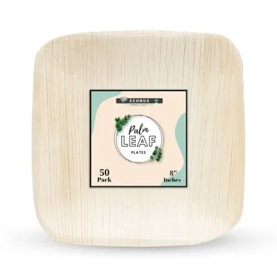 Areca Palm Leaf Plates | 8 Inch Square Plate | [50-Pack] Disposable | Bamboo Like Plates, Eco-friendly 8" | Sturdy, Microwave Safe | Party, Wedding