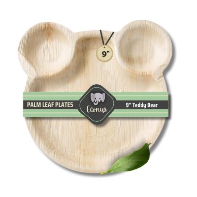 Areca Palm Leaf Plates | 9 Inch Teddy Bear Shaped Plate | [50-Pack] Biodegradable, Disposable | Bamboo Like Plates, Eco-Friendly 9" | Sturdy, Microwave Safe | Party, Wedding and Events