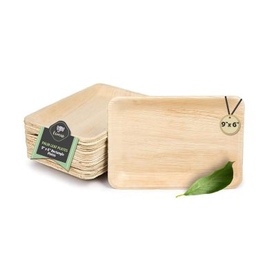 9x6 inch, 50-Pack Areca Palm Leaf Rectangular Plates | Disposable Eco-Friendly Biodegradable Like Bamboo Plates | Party, Wedding, Event Plates