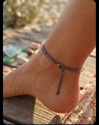 Amethyst Crystal Anklet – Elegant Beaded Ankle Bracelet for Mental Peace and Sharp Memory