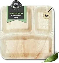 Export Quality Plates| Pack of 50| 10-inch Disposable Square Plates with 3 Partition, Uma Areca Cutlery Areca Palm Leaf Plate for Party and Function