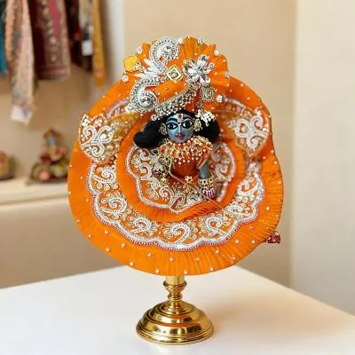 Kanha Ji Royal Orange Designer Poshak with Mukut (6 Inch) – Premium Laddu Gopal Dress Set