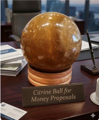 Natural Citrine Crystal Ball Sphere on Wooden Stand – The Merchant’s Stone for Wealth, Financial Success & Business Prosperity