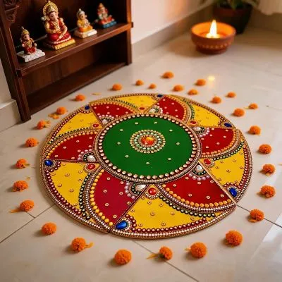 Classic Round Stone Work Rangoli – 12 Inch
