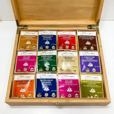 Altuva Natural Luxury 10 Pack of Combo Herbal Infusion with Wooden Book Size Gift Box – Assorted Wellness Tea Bags (2g Each)