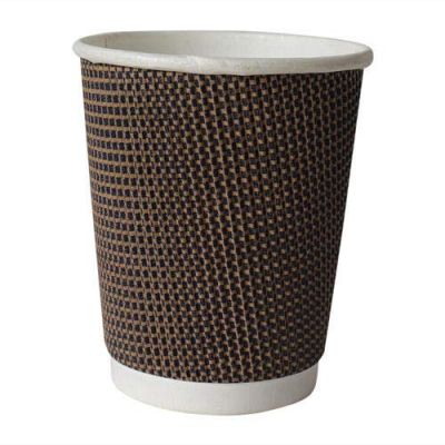 Premium Disposable Dark Brown Ripple Paper Cups | Pack of 50 | 200ml Glass for Hot & Cold Beverages | Rolled Rims, Recyclable | Coffee | Tea and Drinks in Office | Festival | Party Eco Friendly