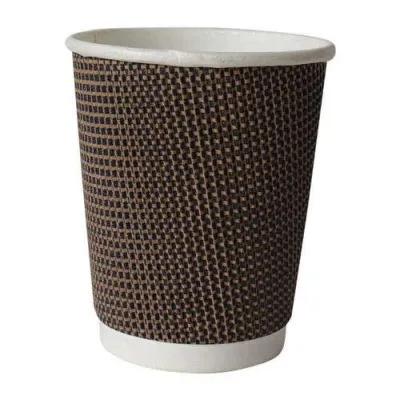 Premium Disposable Dark Brown Ripple Paper Cups | Pack of 50 | 200ml Glass for Hot & Cold Beverages | Rolled Rims, Recyclable | Coffee | Tea and Drinks in Office | Festival | Party Eco Friendly
