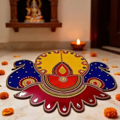 Designer Peacock Theme Rangoli – 12 Inch