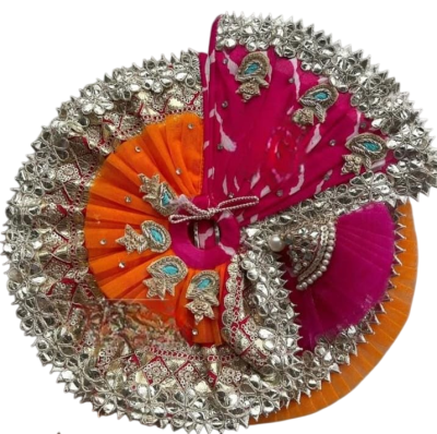Kanha Ji Designer Poshak with Mukut (6 Inch) – Pink & Orange Traditional Dress Set