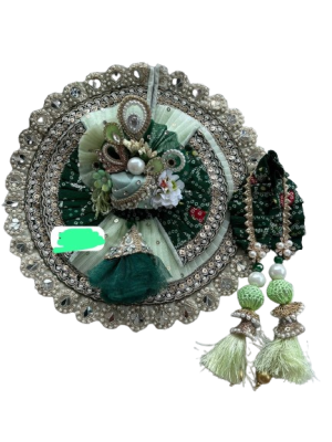 Kanha Ji Designer Green Poshak with Mukut (6 Inch)– Traditional Laddu Gopal Dress Set