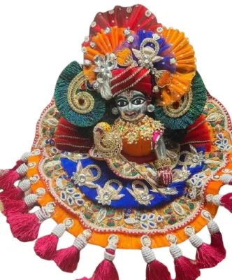 Kanha Ji Royal Multicolor Designer Poshak with Mukut (6 Inch) – Premium Laddu Gopal Dress Set