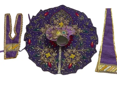 Kanha Ji Purple, Yellow & Red Designer Poshak (10 Inch) – Handcrafted Premium Dress for Laddu Gopal