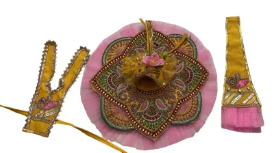 Kanha Ji Yellow & Light Pink Poshak (10 Inch) – Premium Handcrafted Designer Dress for Laddu Gopal