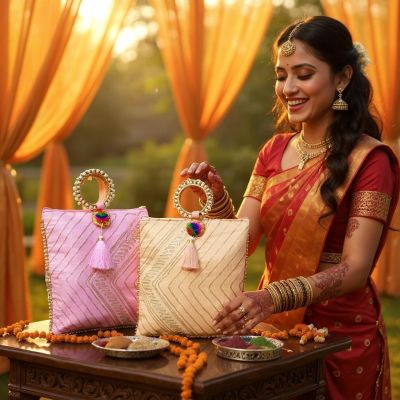 Lehriya Gotapati Gift Bag with Chudi Handle (10×12 Inch) - Set of 2