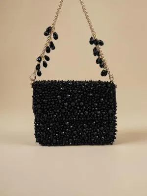 Luxe Radiance: Hand-Beaded Crystal Mini Flap Bag
