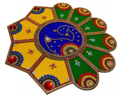 Traditional Diya & Peacock Rangoli – 12 Inch