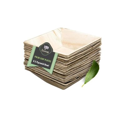 Export Quality Big Square Bowl |Pack Of 50| Size- 6.5" Sharp Corners Disposable Deep Palm Leaf Bowl Eco-Friendly And Biodegradable For Party And Function, 200 ML, Beige